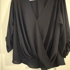 Lush Black Draped Blouse